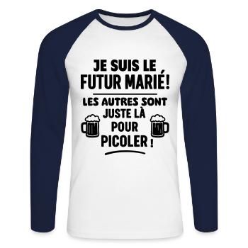 Je suis le futur marié, EVG,enterrement vie garçon - T-shirt baseball manches longues Homme - blanc/marine - Devant - Nik (191cm)