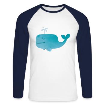 Baleine - T-shirt baseball manches longues Homme - blanc/marine - Devant - Nik (191cm)