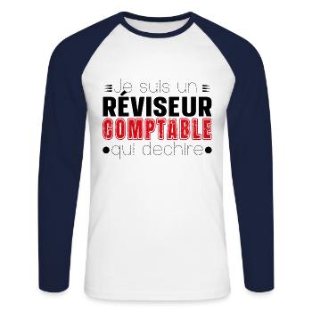 Réviseur Comptable Comptabilité Cadeau Homme - T-shirt baseball manches longues Homme - blanc/marine - Devant - Nik (191cm)