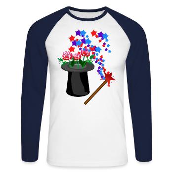 Magic Hat Wand Fleurs Étoiles - T-shirt baseball manches longues Homme - blanc/marine - Devant - Nik (191cm)