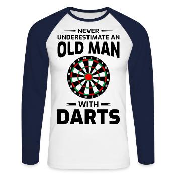 Darts Players Bullseye Shooting Dad Fathers Day - Unisex Long Sleeve Baseball T-Shirt - white/navy - Front - Nik (191cm)