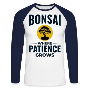 Japanischer Bonsai Gärtner Baum Sammler Gartenarbeit - Unisex Baseballshirt langarm - Weiß/Navy - Vorne - Nik (191cm)