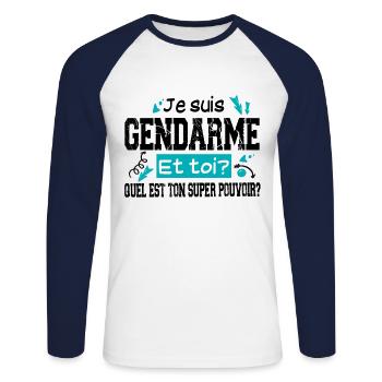 Gendarme Gendarmerie Métier Militaire Cadeau - T-shirt baseball manches longues Homme - blanc/marine - Devant - Nik (191cm)