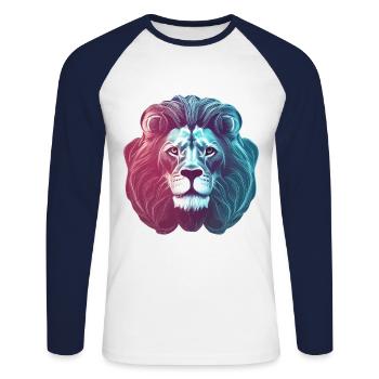 Futuristic Colored Neon Lion Lion's Head - Unisex Long Sleeve Baseball T-Shirt - white/navy - Front - Nik (191cm)