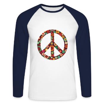 Flowers children - peace - Unisex Long Sleeve Baseball T-Shirt - white/navy - Front - Nik (191cm)
