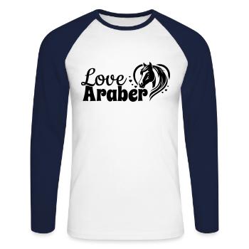 Tête de cheval coeur d’amour arabe - T-shirt baseball manches longues Homme - blanc/marine - Devant - Nik (191cm)