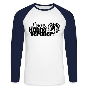 Hannoveraner Love Herz Pferdekopf - Unisex Baseballshirt langarm - Weiß/Navy - Vorne - Nik (191cm)