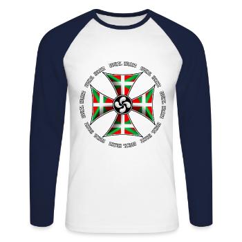 croix basque design 82 - T-shirt baseball manches longues Homme - blanc/marine - Devant - Nik (191cm)