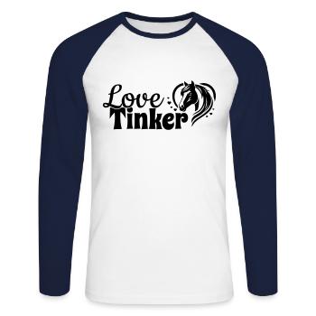 Tinker Love Herz Pferdekopf - Unisex Baseballshirt langarm - Weiß/Navy - Vorne - Nik (191cm)