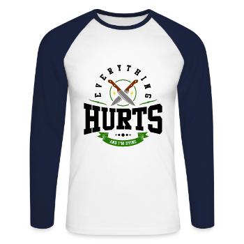 Alles tut weh und ich sterbe Geschenk - Unisex Baseballshirt langarm - Weiß/Navy - Vorne - Nik (191cm)