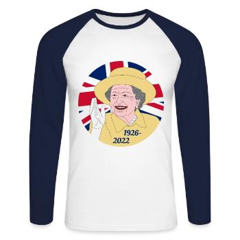 Reine Elizabeth II - 1926-2022 - T-shirt baseball manches longues Homme - blanc/marine - Devant - Nik (191cm)