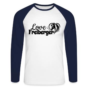 Freiberger Love Heart Tête de cheval - T-shirt baseball manches longues Homme - blanc/marine - Devant - Nik (191cm)