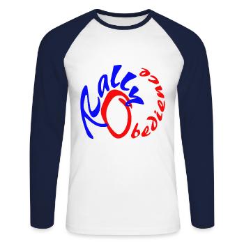 Conception d'obéissance de rallye pour le sport canin avec chien - T-shirt baseball manches longues Homme - blanc/marine - Devant - Nik (191cm)