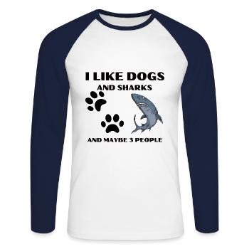 J’AIME LES CHIENS ET LES REQUINS - T-shirt baseball manches longues Homme - blanc/marine - Devant - Nik (191cm)