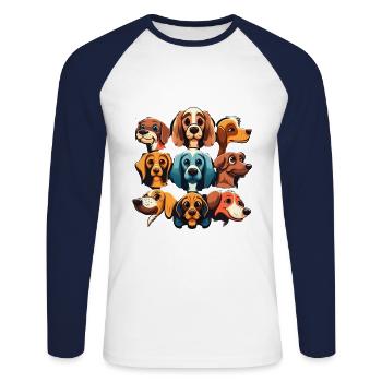 Bunte Hunde - Hunde Gruppe - Unisex Baseballshirt langarm - Weiß/Navy - Vorne - Nik (191cm)