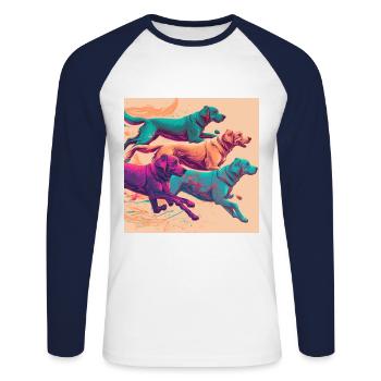 Chiens colorés - Groupe de chiens - T-shirt baseball manches longues Homme - blanc/marine - Devant - Nik (191cm)