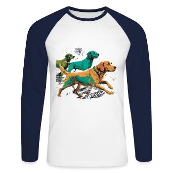 Chiens colorés - Groupe de chiens - T-shirt baseball manches longues Homme - blanc/marine - Devant - Nik (191cm)