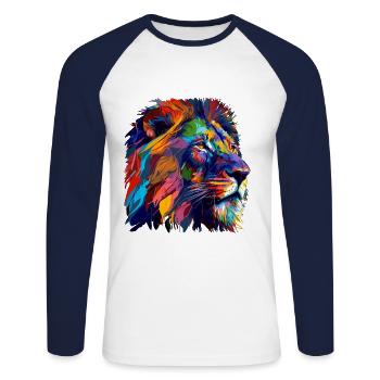 Cadeau de peinture à l’huile de tête de lion - T-shirt baseball manches longues Homme - blanc/marine - Devant - Nik (191cm)