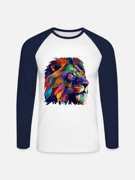Löwenkopf Ölgemälde Geschenk - Unisex Baseballshirt langarm - Weiß/Navy