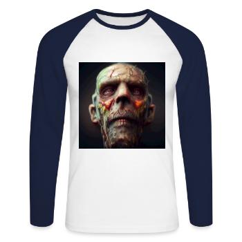 Vieux zombie - T-shirt baseball manches longues Homme - blanc/marine - Devant - Nik (191cm)