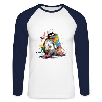 Moli, der Alligator-Maler - Unisex Baseballshirt langarm - Weiß/Navy - Vorne - Nik (191cm)