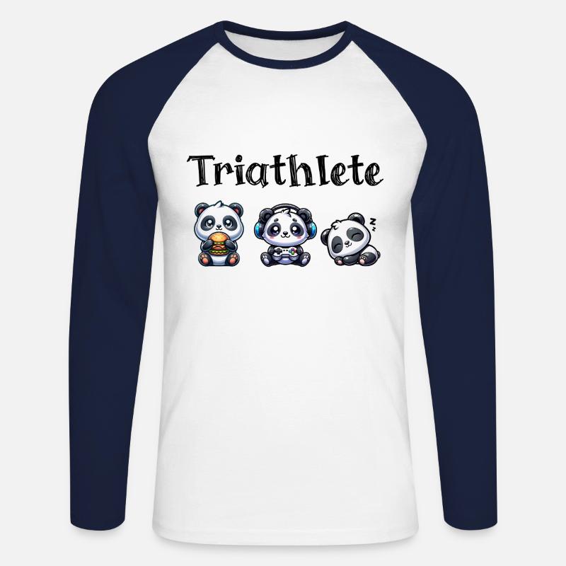 Triathlete Panda - Unisex Baseballshirt langarm - Weiß/Navy