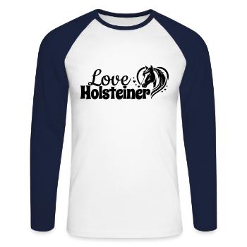 Holsteiner Love Heart Horse Head - Unisex Long Sleeve Baseball T-Shirt - white/navy - Front - Nik (191cm)