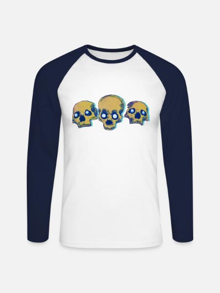 Three Skulls - Unisex Long Sleeve Baseball T-Shirt - white/navy
