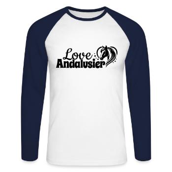 Amour andalou coeur tête de cheval - T-shirt baseball manches longues Homme - blanc/marine - Devant - Nik (191cm)