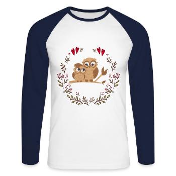 Hibou avec bébé - T-shirt baseball manches longues Homme - blanc/marine - Devant - Nik (191cm)
