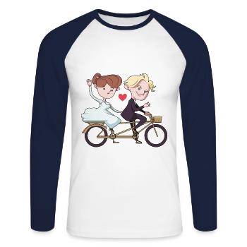 Couple de mariage marié coeur mariée et le marié - T-shirt baseball manches longues Homme - blanc/marine - Devant - Nik (191cm)