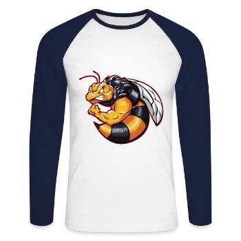abeille cycles bête gym fitness - T-shirt baseball manches longues Homme - blanc/marine - Devant - Nik (191cm)