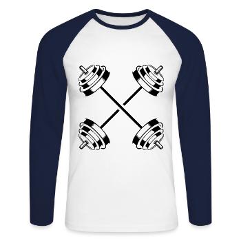 haltère icône poids symbole haltère - T-shirt baseball manches longues Homme - blanc/marine - Devant - Nik (191cm)