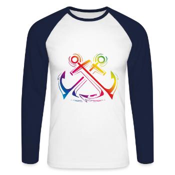 anchor symbol colorful - Unisex Long Sleeve Baseball T-Shirt - white/navy - Front - Nik (191cm)