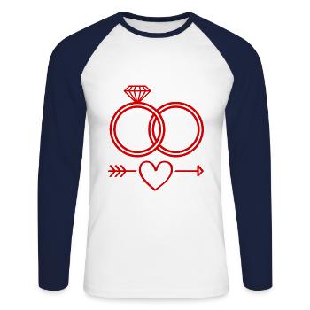 Anneaux de mariage symbole icône anneaux - T-shirt baseball manches longues Homme - blanc/marine - Devant - Nik (191cm)