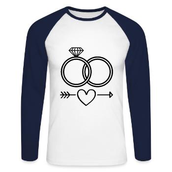 Anneaux de mariage symbole icône anneaux mariage - T-shirt baseball manches longues Homme - blanc/marine - Devant - Nik (191cm)