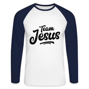 Équipe Jesus Christ Faith - T-shirt baseball manches longues Homme - blanc/marine - Devant - Nik (191cm)