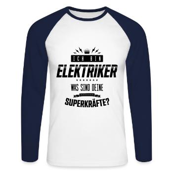 ich bin elektriker spruch superkräfte - Unisex Baseballshirt langarm - Weiß/Navy - Vorne - Nik (191cm)
