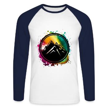 mountain berge symbol bunt klecks - Unisex Baseballshirt langarm - Weiß/Navy - Vorne - Nik (191cm)