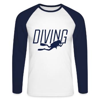 Diving Logo Scuba Dive - Unisex Long Sleeve Baseball T-Shirt - white/navy - Front - Nik (191cm)