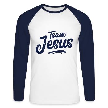 Équipe Jesus Christ Faith - T-shirt baseball manches longues Homme - blanc/marine - Devant - Nik (191cm)
