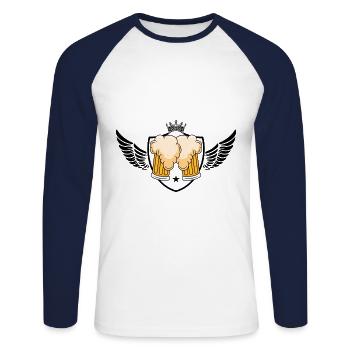 Bier Bierglas Wappen Flügel Logo - Unisex Baseballshirt langarm - Weiß/Navy - Vorne - Nik (191cm)