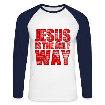 Jesus Christus Glaube - Unisex Baseballshirt langarm - Weiß/Navy - Vorne - Nik (191cm)