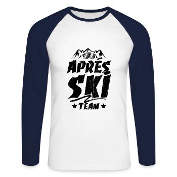 Après-ski saying team mountains - Unisex Long Sleeve Baseball T-Shirt - white/navy - Front - Nik (191cm)