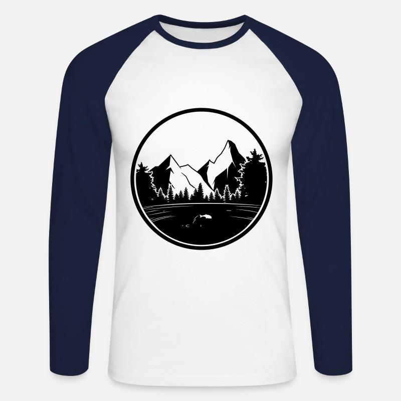 montagne natura logo foresta - Maglia da baseball a manica lunga da uomo - bianco/navy