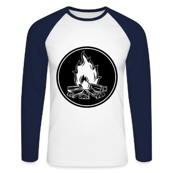 feu de camp flamme symbole feu - T-shirt baseball manches longues Homme - blanc/marine - Devant - Nik (191cm)