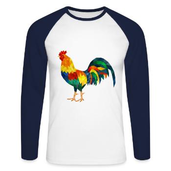 rooster polygon colorful chicken gockel - Unisex Long Sleeve Baseball T-Shirt - white/navy - Front - Nik (191cm)