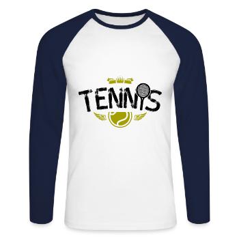 Symbole de l'équipe de sport de tennis - T-shirt baseball manches longues Homme - blanc/marine - Devant - Nik (191cm)