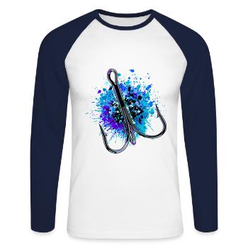 Fishing Hook Fishing Hook Symbol - Unisex Long Sleeve Baseball T-Shirt - white/navy - Front - Nik (191cm)