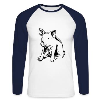 Pig sow boar silhouette - Unisex Long Sleeve Baseball T-Shirt - white/navy - Front - Nik (191cm)